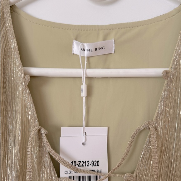 Anine Bing Gold Metallic Laceup Bodysuit NWT - Picture 3 of 5